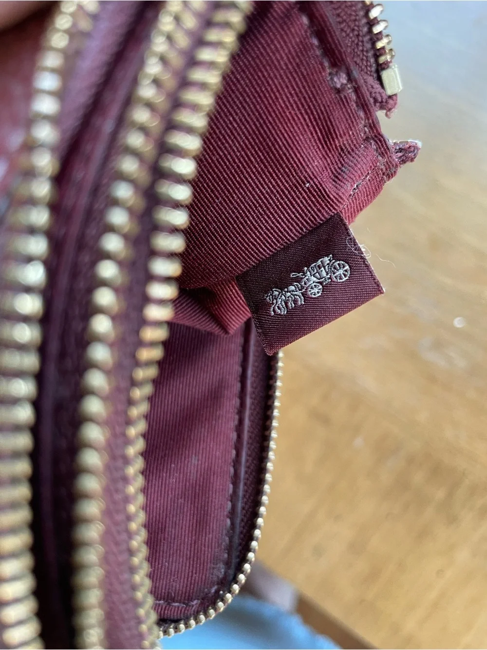 Coach Double Corner Zip Wristlet Burgundy Pebble Leather F87590 (No Strap)
